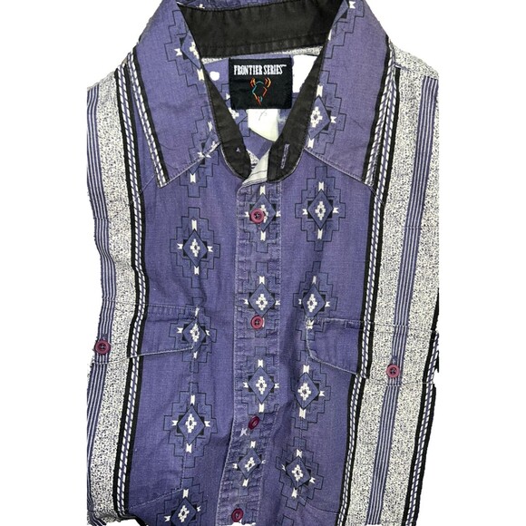 VTG FRONTIER SERIES Aztec STRIPED BRUSHPOPPER WESTERN SHIRT MEN'S XL  16-16.5 - Picture 4 of 4